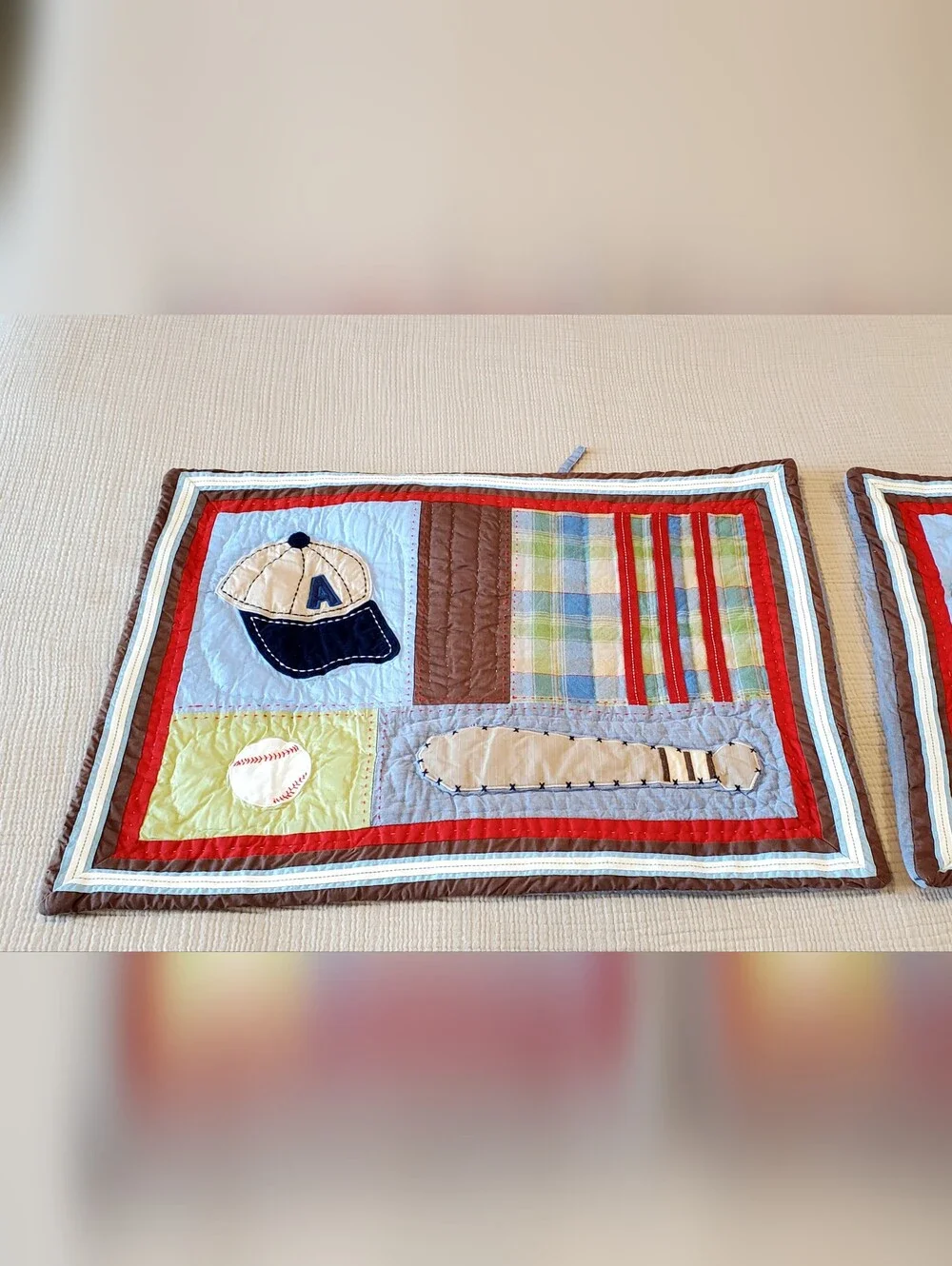 Pottery Barn Kids Varsity Baseball Patchwork Quilted Sham Set Of 4, EUC